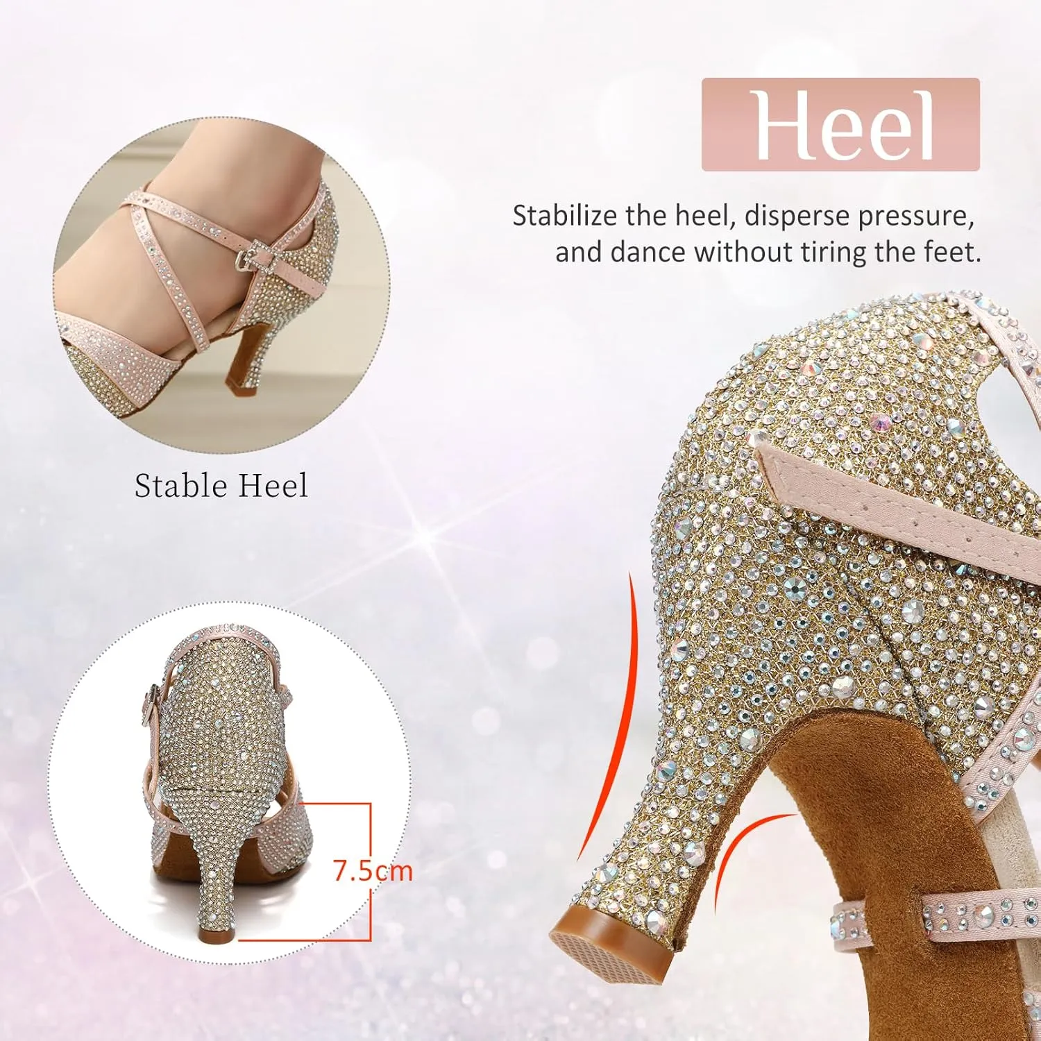 Women's Latin Dance Shoes Rhinestones Satin Professional Bachata Performance Salsa Ballroom Dance Shoes,Model L388