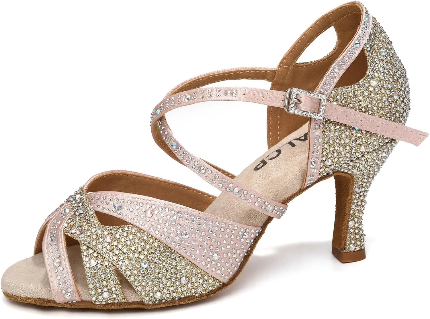 Women's Latin Dance Shoes Rhinestones Satin Professional Bachata Performance Salsa Ballroom Dance Shoes,Model L388