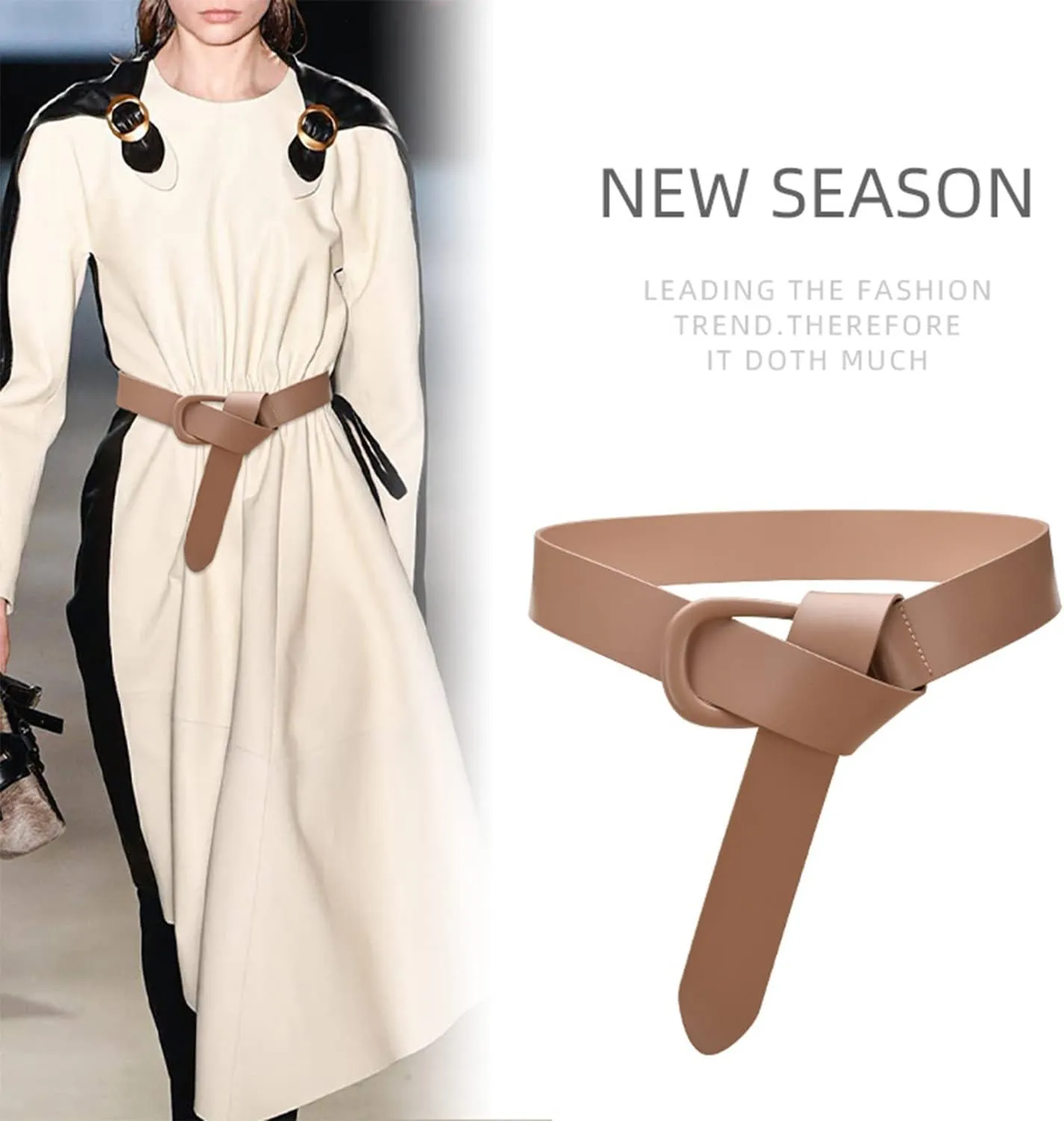 Women's Leather Belt Cowhide Leather Belt Vintage Fashion Tie Belt Coat Wear