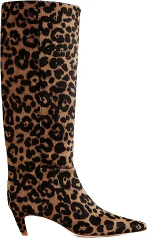 Women's Leopard Print Knee High Boots Square Toe Kitten Heel Pull-on Tall Boots Fashion Fall Boot