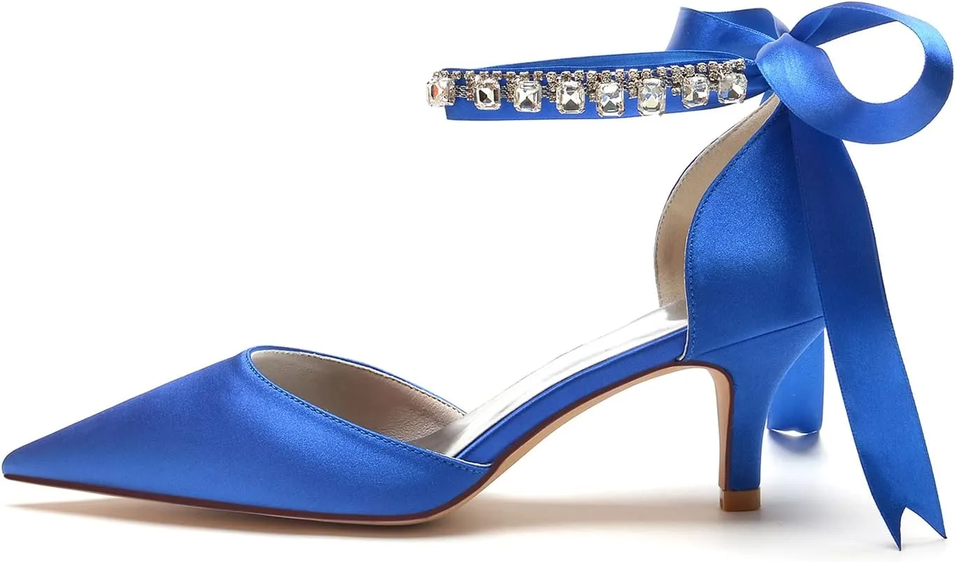 Women's Low Heel Wedding Shoes for Bride Pointed Toe Pearl Wedding Heels Bridal Shoes
