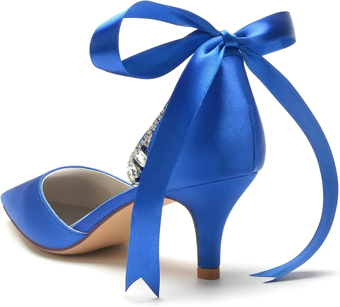 Women's Low Heel Wedding Shoes for Bride Pointed Toe Pearl Wedding Heels Bridal Shoes