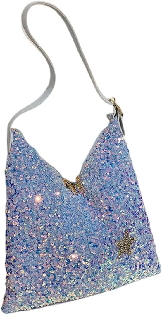 Womens Mermaid Sequins Shoulder Bag Reversible Sequin Handbag Purse Sparkling Tote Shiny Hobo Bag