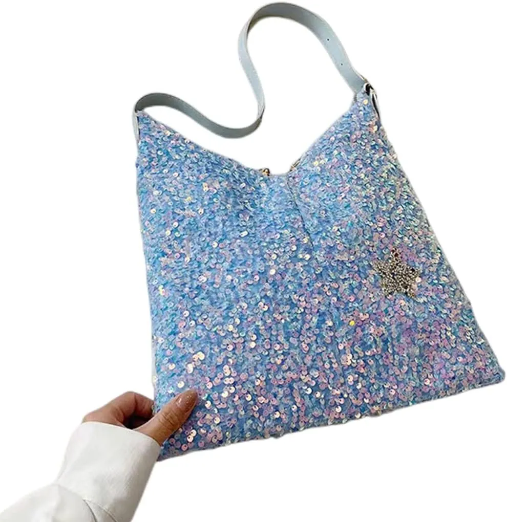 Womens Mermaid Sequins Shoulder Bag Reversible Sequin Handbag Purse Sparkling Tote Shiny Hobo Bag