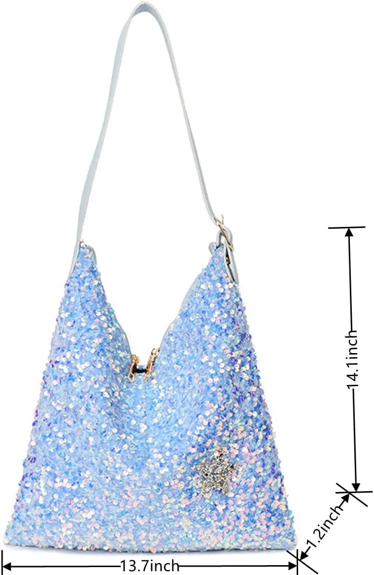 Womens Mermaid Sequins Shoulder Bag Reversible Sequin Handbag Purse Sparkling Tote Shiny Hobo Bag