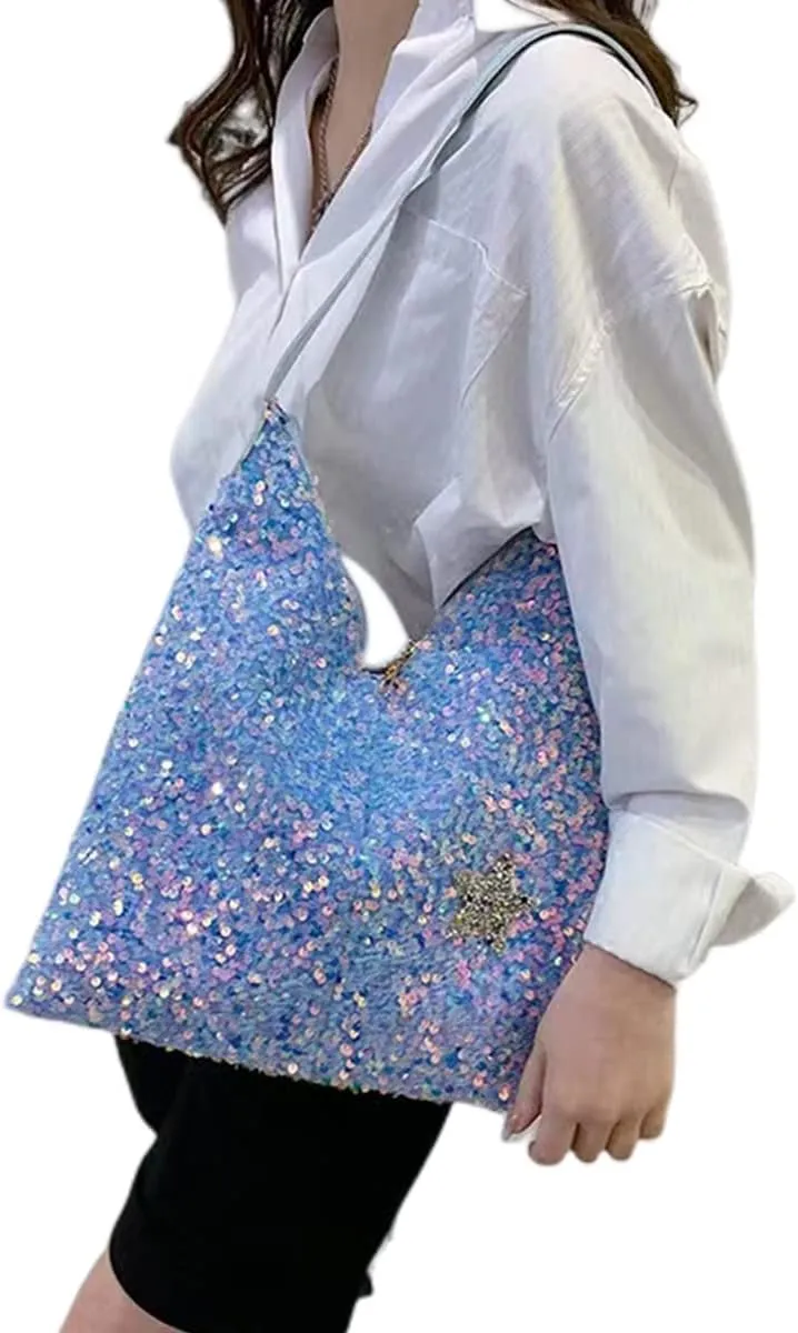Womens Mermaid Sequins Shoulder Bag Reversible Sequin Handbag Purse Sparkling Tote Shiny Hobo Bag