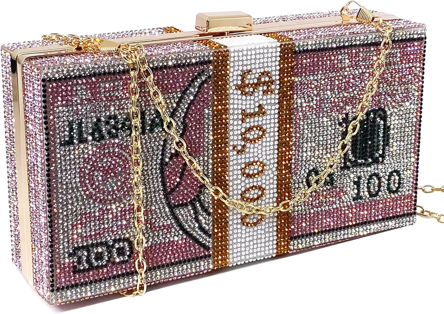 Women's Money Clutch Purse Rhinestone Bling Glitter Evening Handbag Dollar Crossbody Shoulder Bag