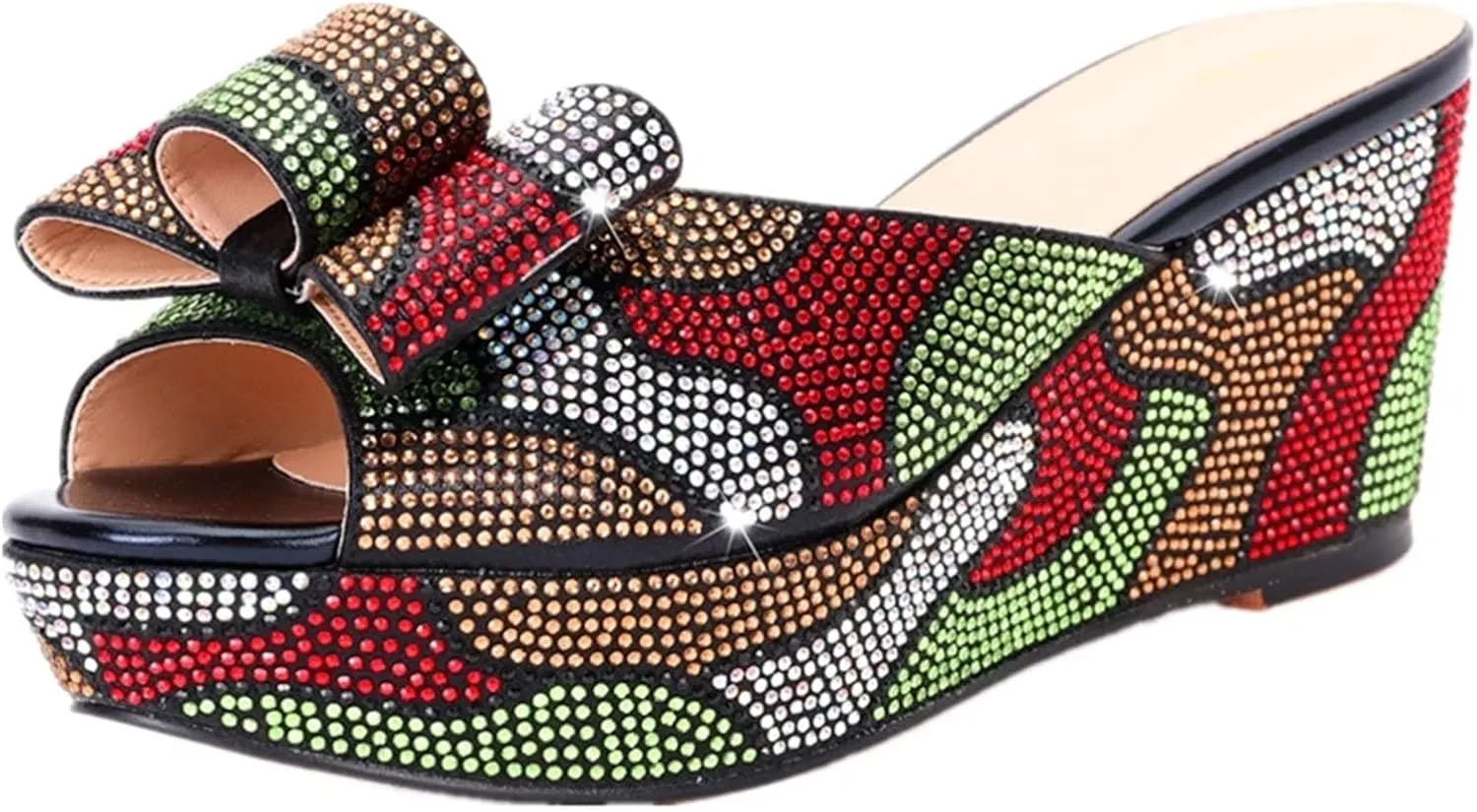Womens Nigeria Shoes and Bags Set Crystal Wedge Heels Slippers for Birthday Prom Travel Wedding Rhinestone Clutch
