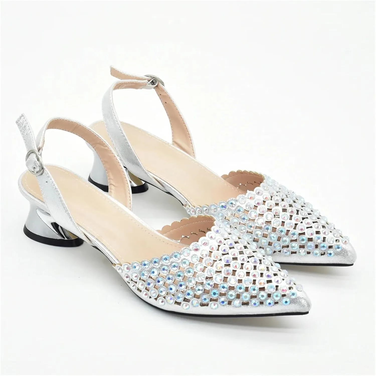 Womens Nigerian Inspired Designer Evening Shoes and Shoulder Bag Combo Rhinestone Accented High Heels for Bride