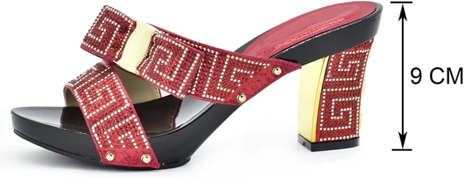 Womens Nigerian Party Matching Shoes And Bag Sets Round Toe Wedge Heels Sandals Rhinestone Crystal Clutch