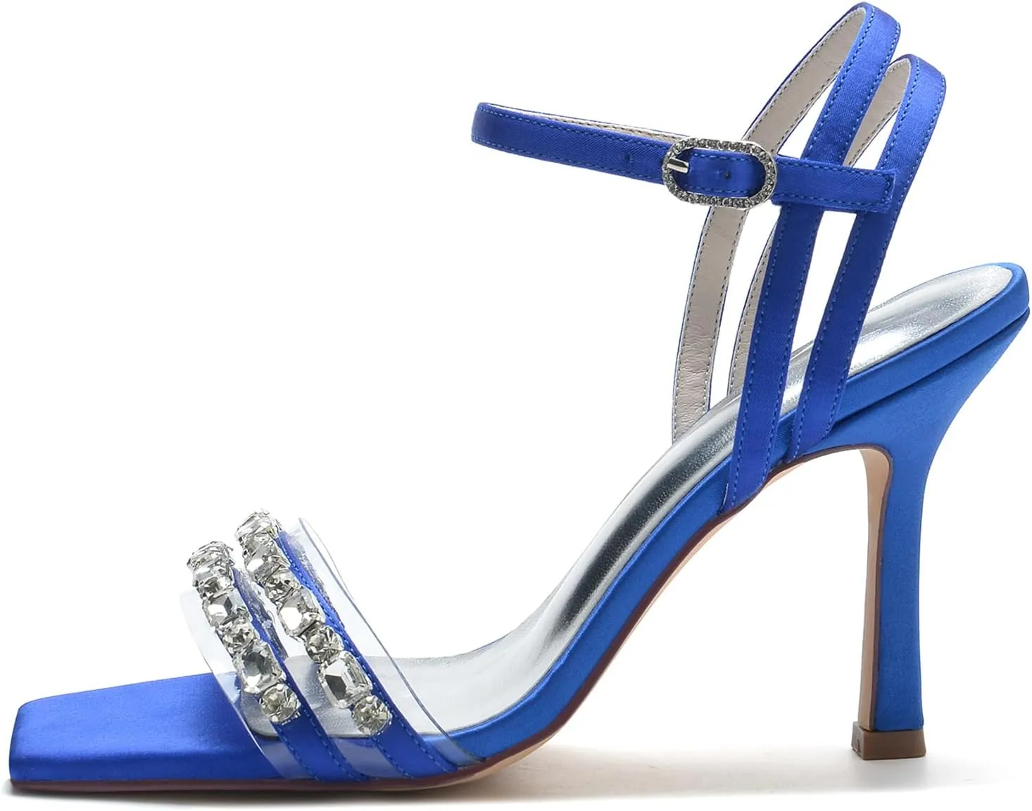 Women's Open Toe Satin Wedding Shoes Slingback Party Pumps Ankle Strap Bridal Rhinestone Shoes Stiletto Heels Sandals