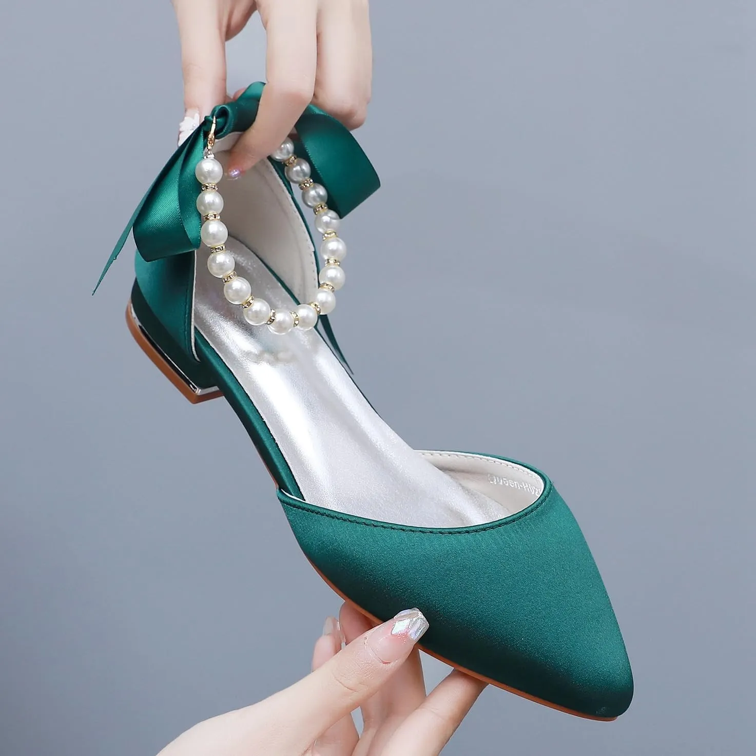 Women's Pearl Satin Wedding Shoes Pointed Toe Comfortable Bridal Flats Formal Prom Party Dress Pumps Ankle Strap Sandals