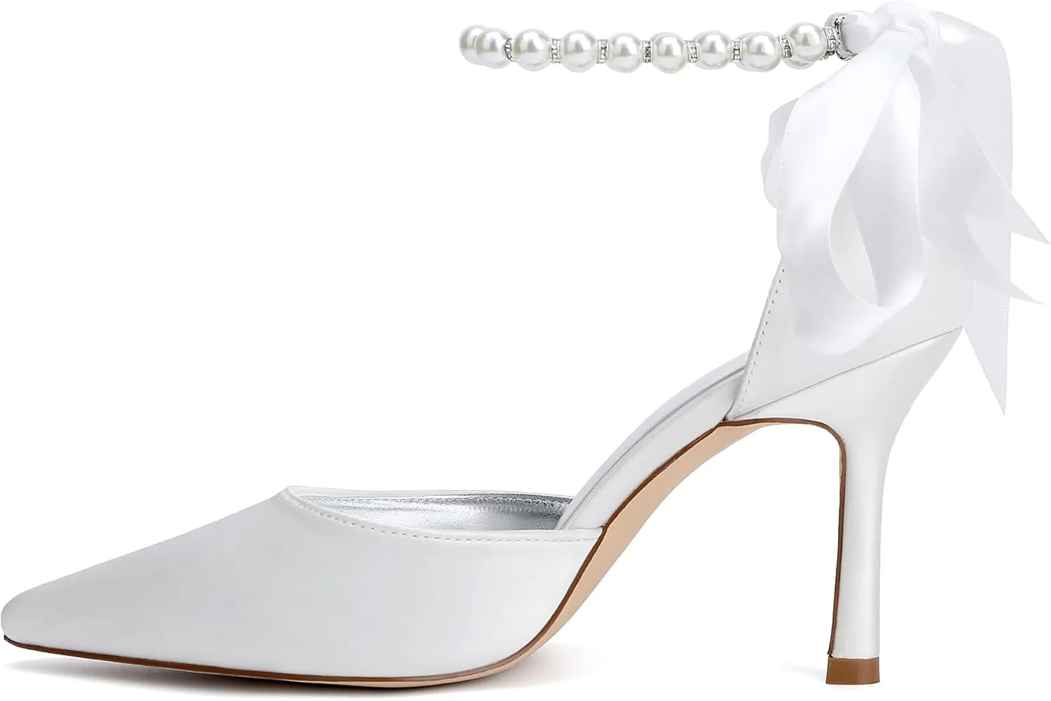 Women's Pearl Wedding Shoes for Bride High Stiletto Heels Satin Bridal Pumps for Women Dressy Party Prom Heels