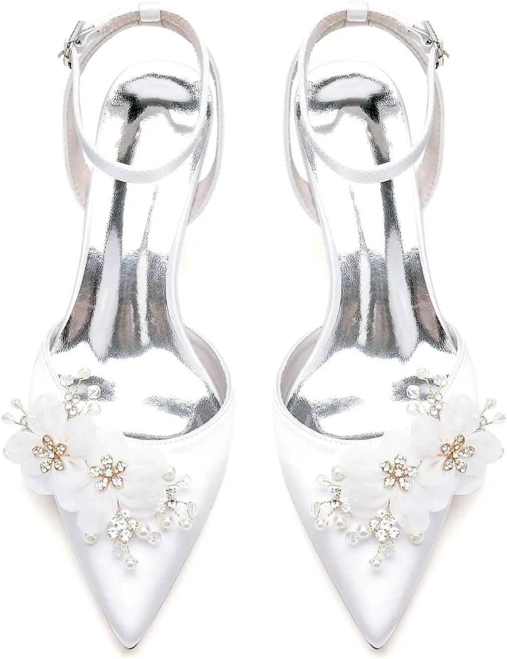 Women's Pearl Wedding Shoes - Kitten Heels, Bridal Shoes, Closed Toe, Ankle Strap, Satin Slingback Heels, Pumps