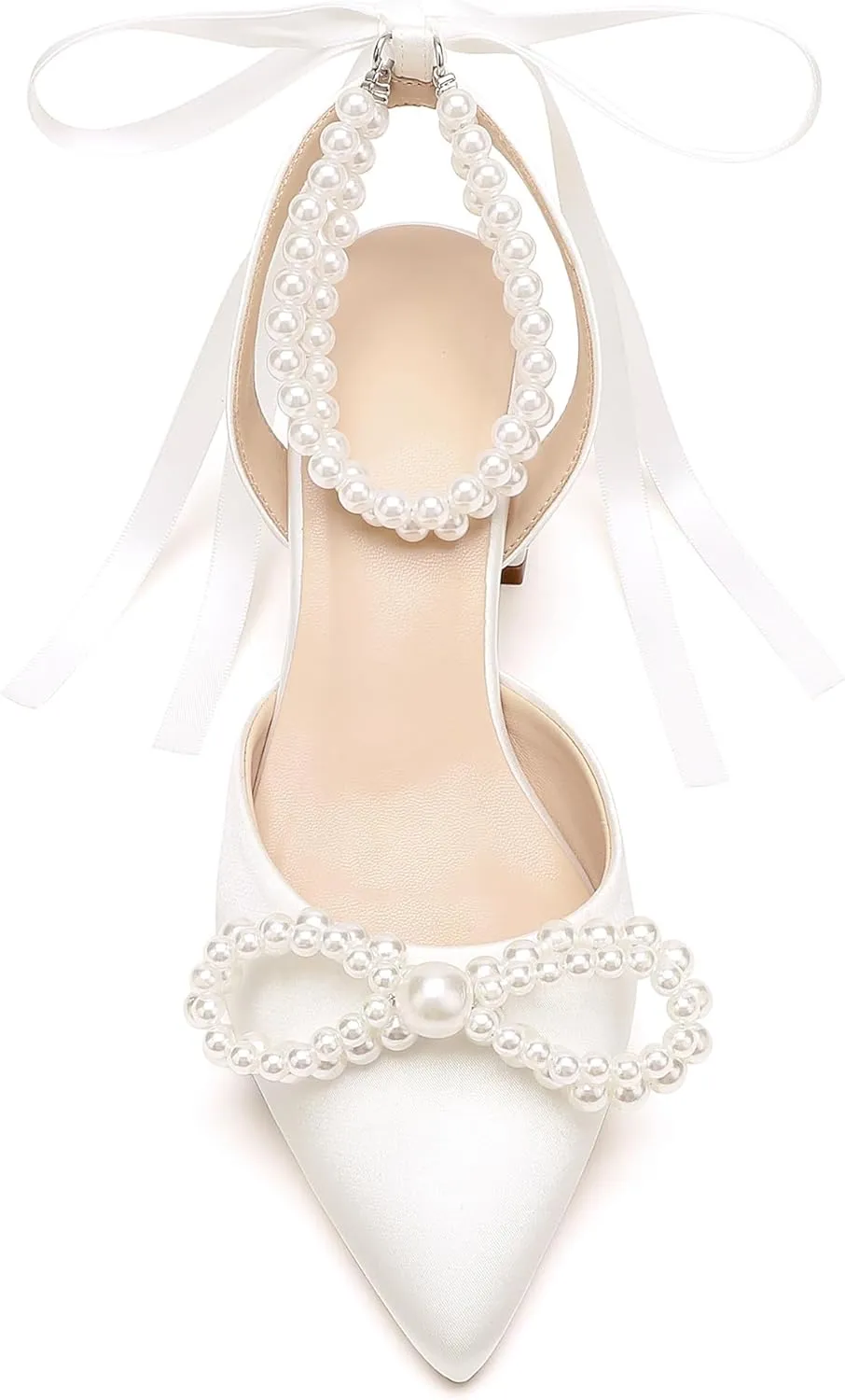 Women's Pearls Closed Toe Chunky Low Block Heel Ankle Strap Heeled Sandals Wedding Dress Shoes Pumps