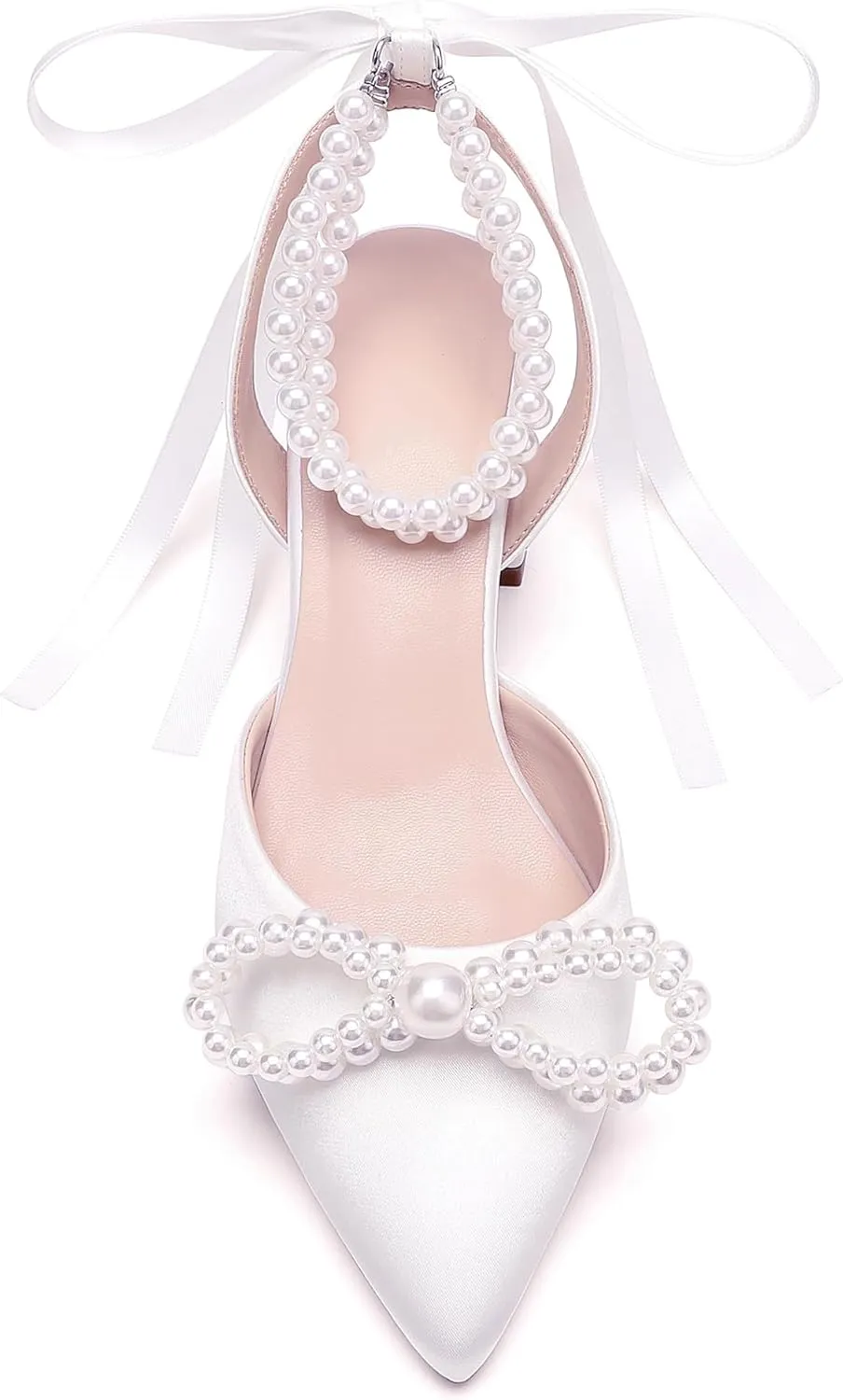 Women's Pearls Closed Toe Chunky Low Block Heel Ankle Strap Heeled Sandals Wedding Dress Shoes Pumps
