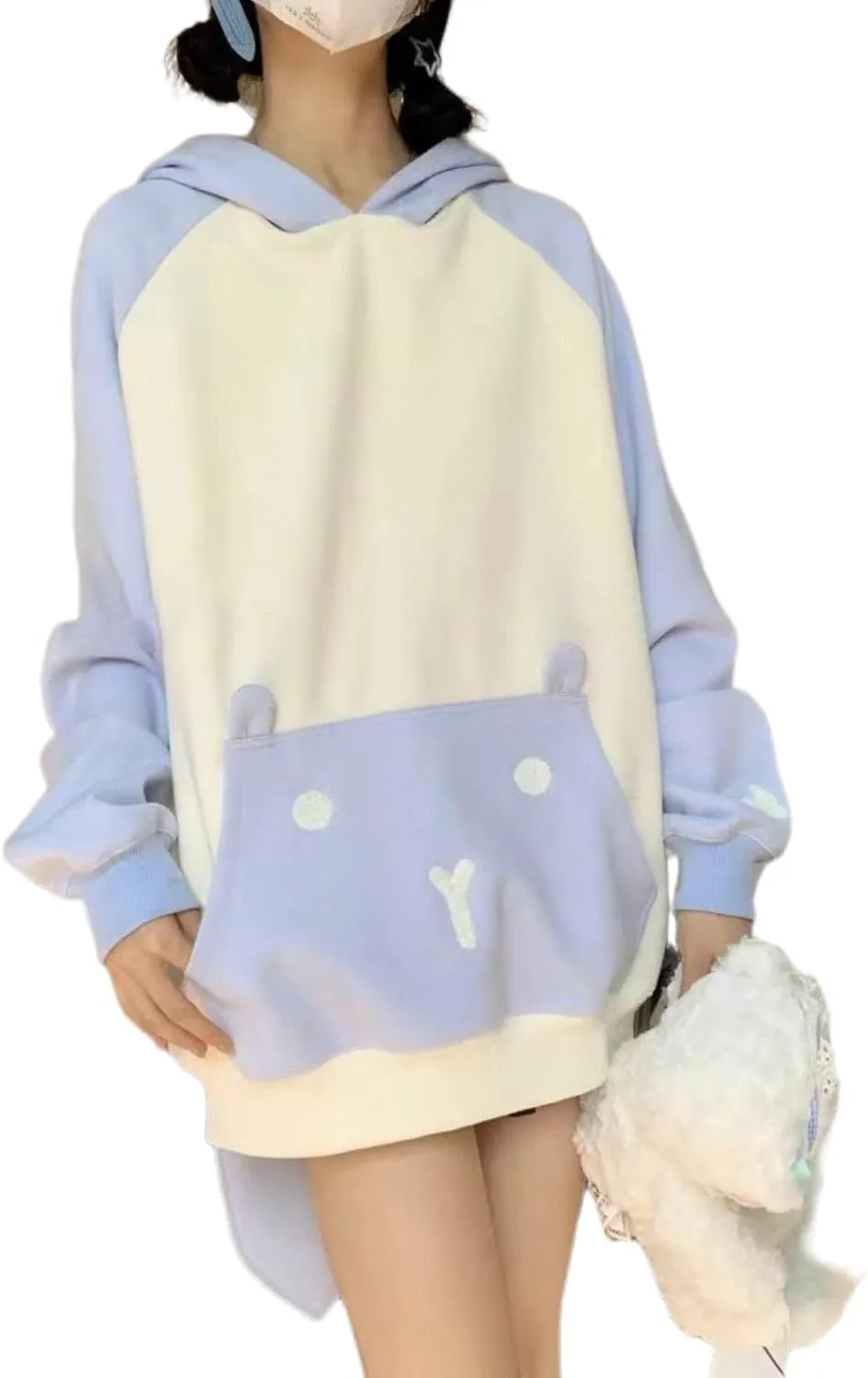 Women's Plus Size Kawaii Long Rabbit Ears Hooded Sweater Girl Sweet Y2K Hoodie Coat