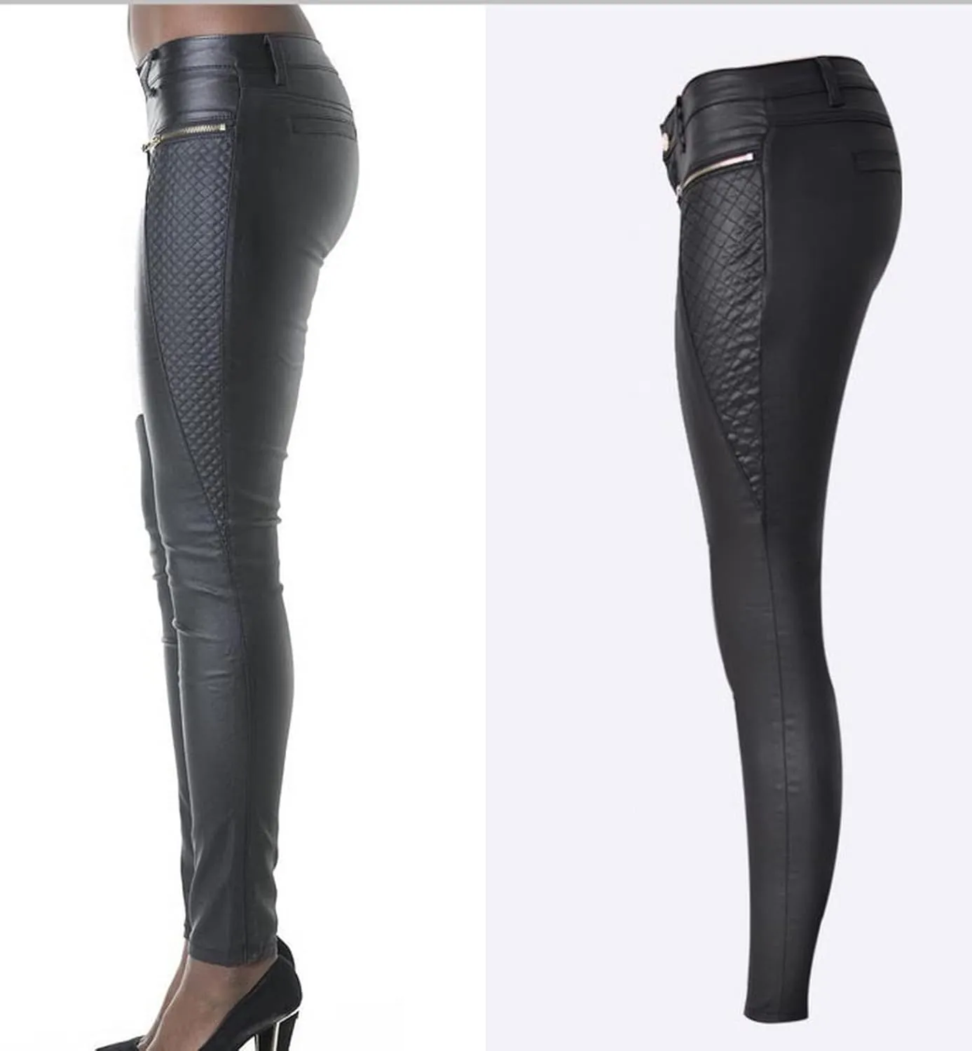 Women's Pu Slim Pants Faux Leather Stretch Skinny Jeans Pencil Pants Biker Pants