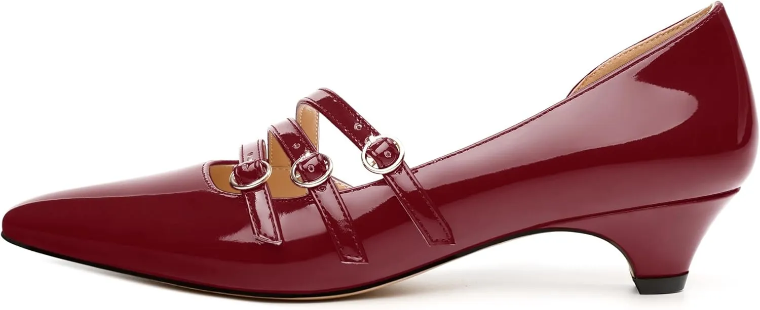 Women's Pumps with Square Toe, 1.3-inch Low Heels, Slip-On Design, Solid Faux Patent Leather, Elegant Dress Shoes for Office, Party, and Dating