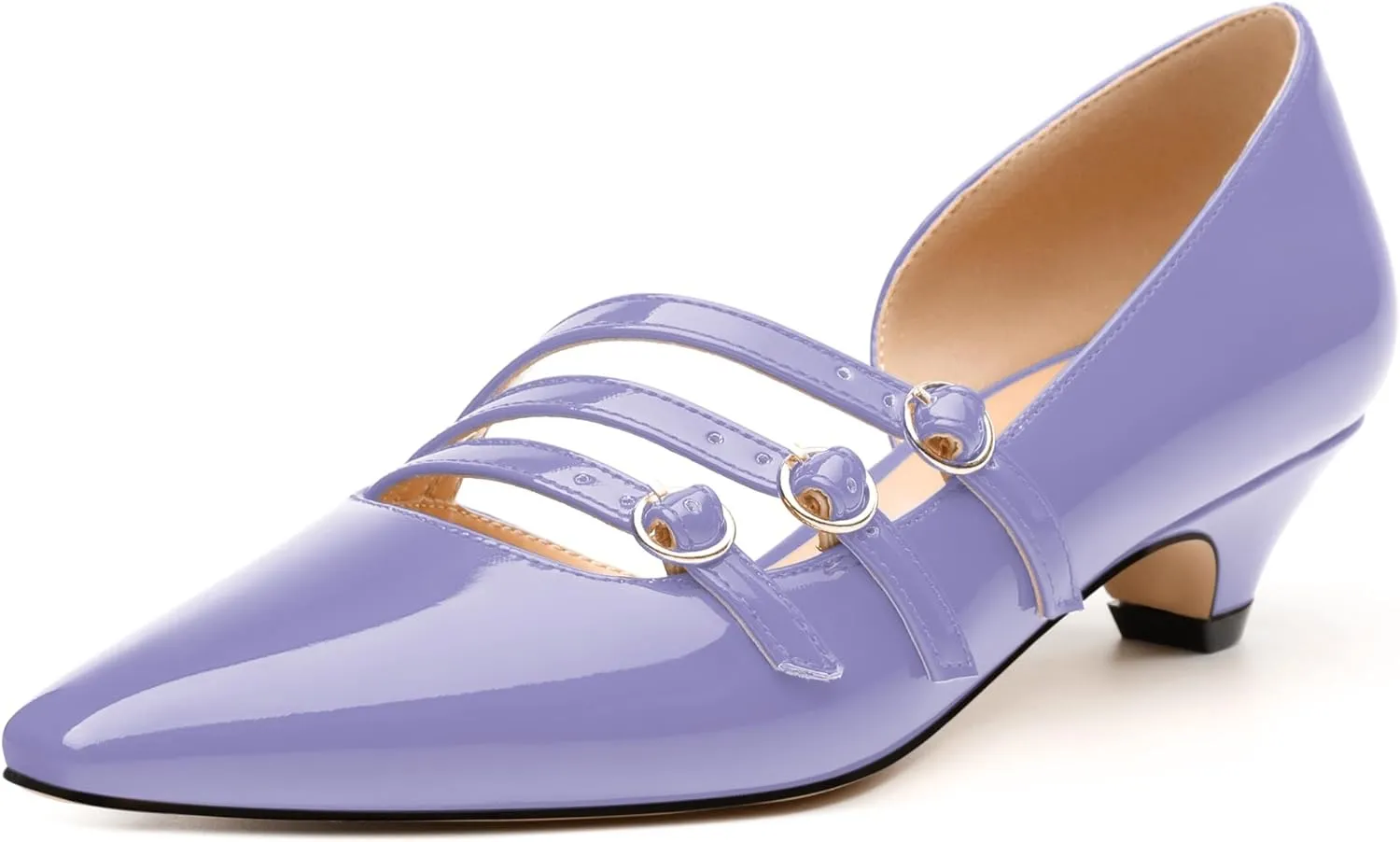 Women's Pumps with Square Toe, 1.3-inch Low Heels, Slip-On Design, Solid Faux Patent Leather, Elegant Dress Shoes for Office, Party, and Dating