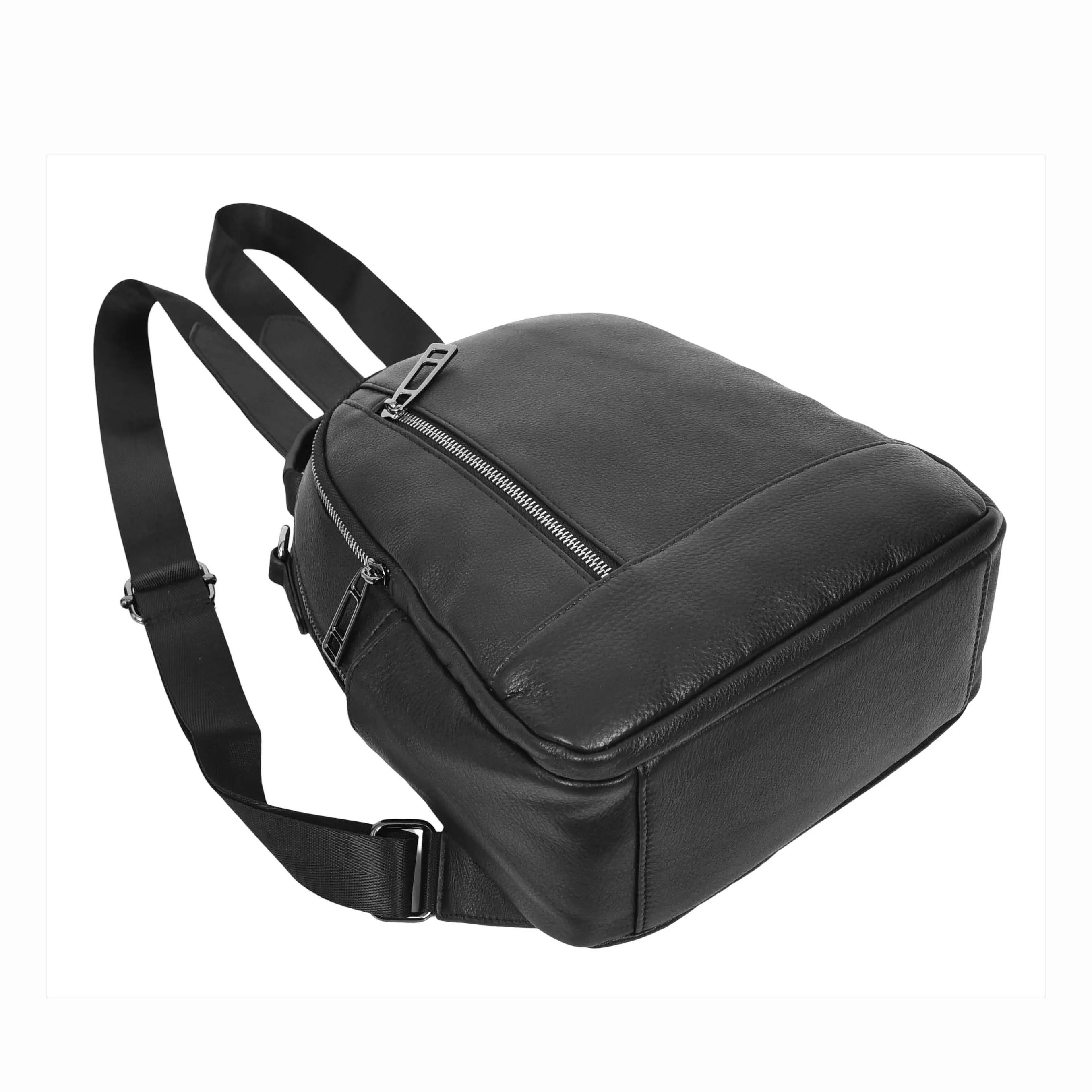 Womens Real Leather Backpack Multi-Zip Pockets Shoulder Bag Rucksack A665 Black