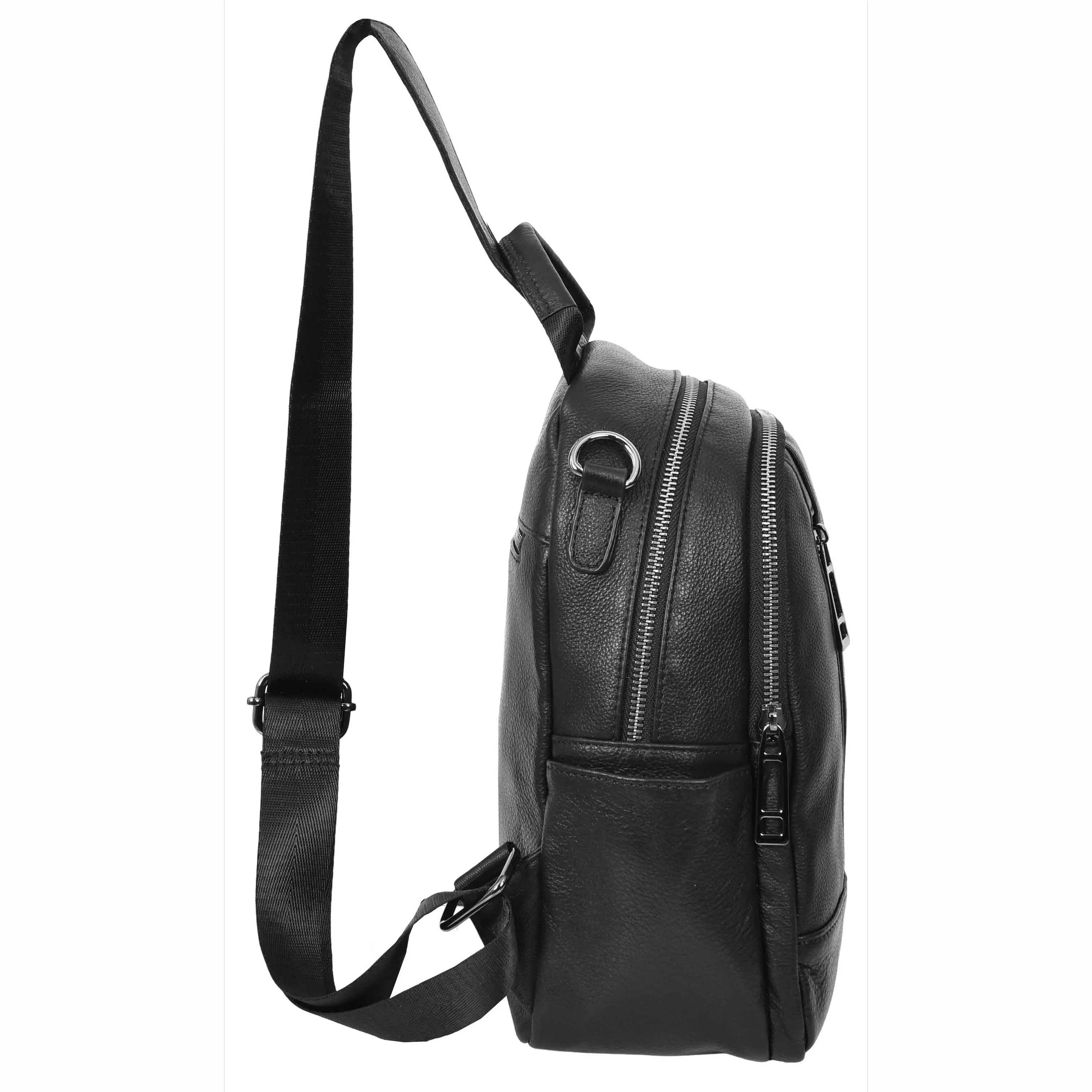 Womens Real Leather Backpack Multi-Zip Pockets Shoulder Bag Rucksack A665 Black