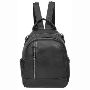 Womens Real Leather Backpack Multi-Zip Pockets Shoulder Bag Rucksack A665 Black