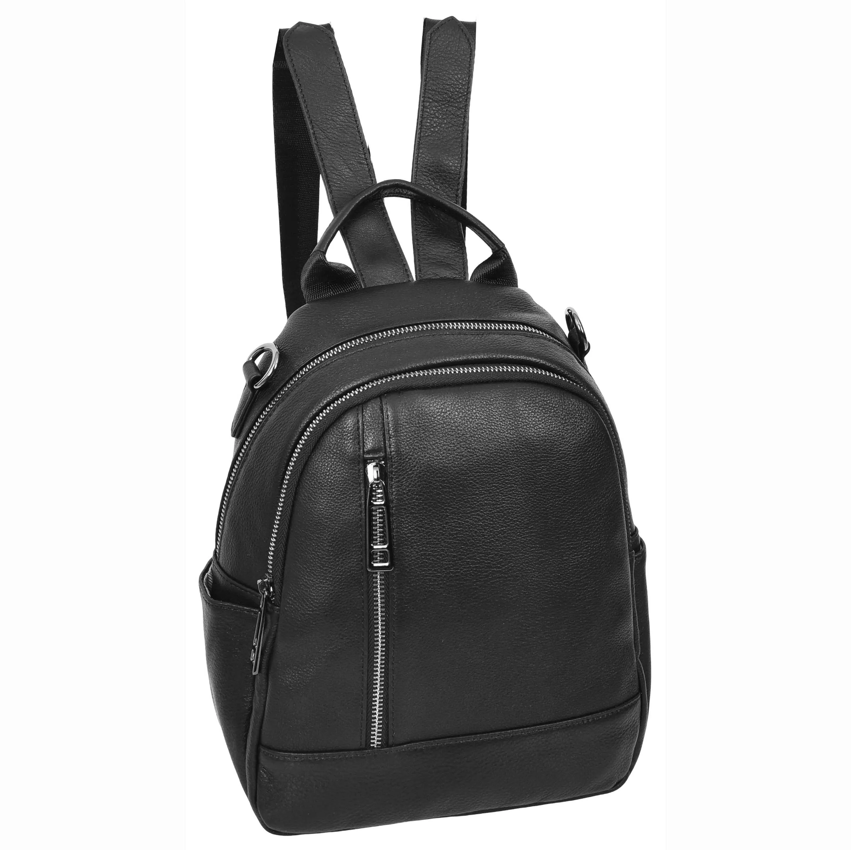 Womens Real Leather Backpack Multi-Zip Pockets Shoulder Bag Rucksack A665 Black
