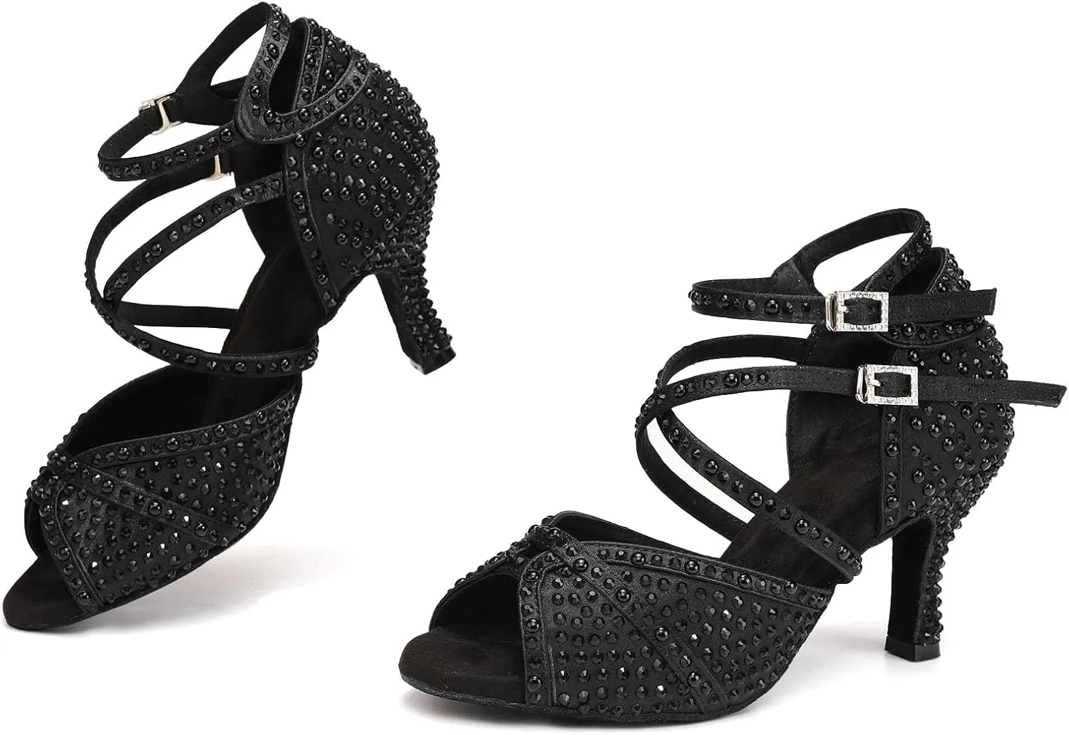 Women's Rhinestone Ballroom Dance Shoes Open Toe Latin Salsa Bachata Performance Dancing Shoes
