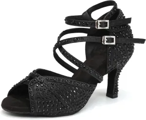 Women's Rhinestone Ballroom Dance Shoes Open Toe Latin Salsa Bachata Performance Dancing Shoes