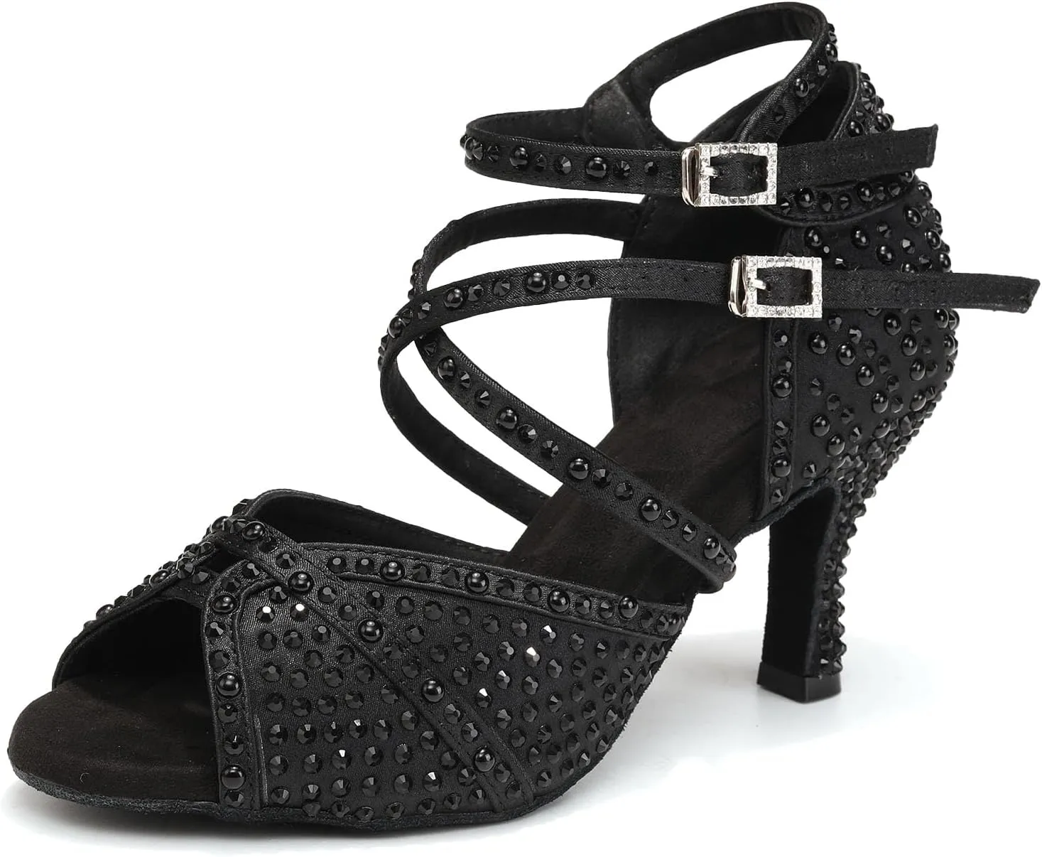 Women's Rhinestone Ballroom Dance Shoes Open Toe Latin Salsa Bachata Performance Dancing Shoes