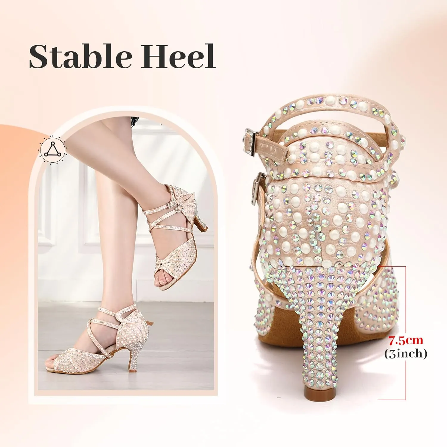 Women's Rhinestone Ballroom Dance Shoes Open Toe Latin Salsa Bachata Performance Dancing Shoes