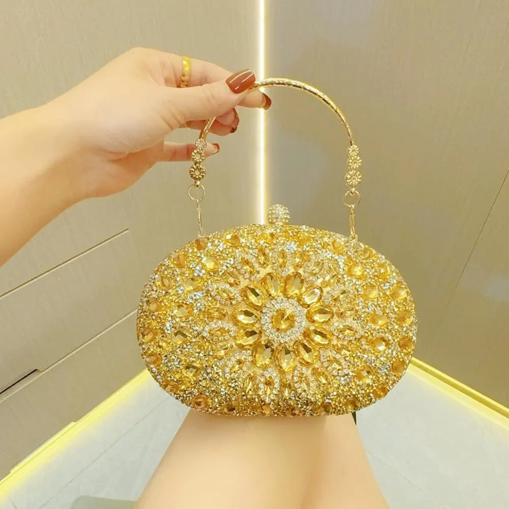 Women's Rhinestone Clutch Purse Crystal Detachable Handle Evening Bag Elegant Wedding Prom Club Cocktail Party Handbag