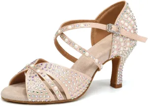 Women's Rhinestone Dance Shoes Open Toe Salsa Ballroom Latin Performance Dancing Shoes