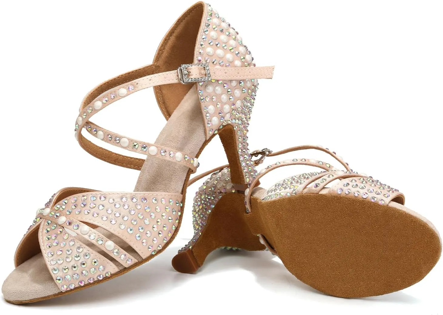 Women's Rhinestone Dance Shoes Open Toe Salsa Ballroom Latin Performance Dancing Shoes