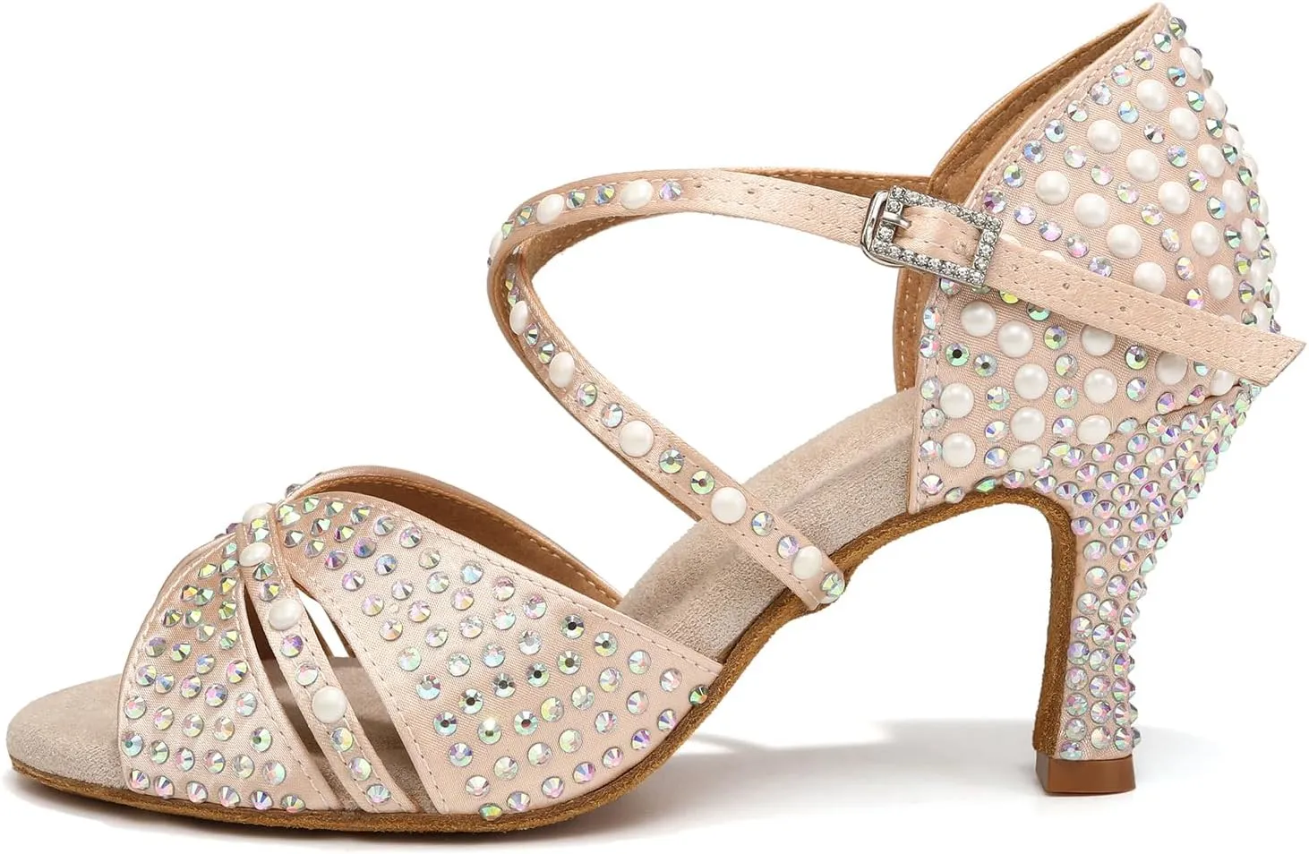 Women's Rhinestone Dance Shoes Open Toe Salsa Ballroom Latin Performance Dancing Shoes