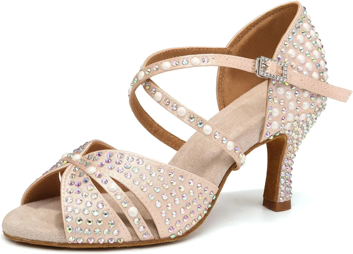 Women's Rhinestone Dance Shoes Open Toe Salsa Ballroom Latin Performance Dancing Shoes