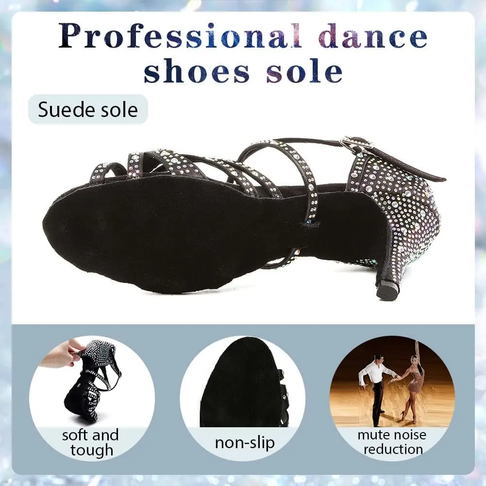 Womens Rhinestone Latin Dance Shoes Satin Open Toe Ballroom Salsa Tango Waltz Dancing Shoes,Model L377
