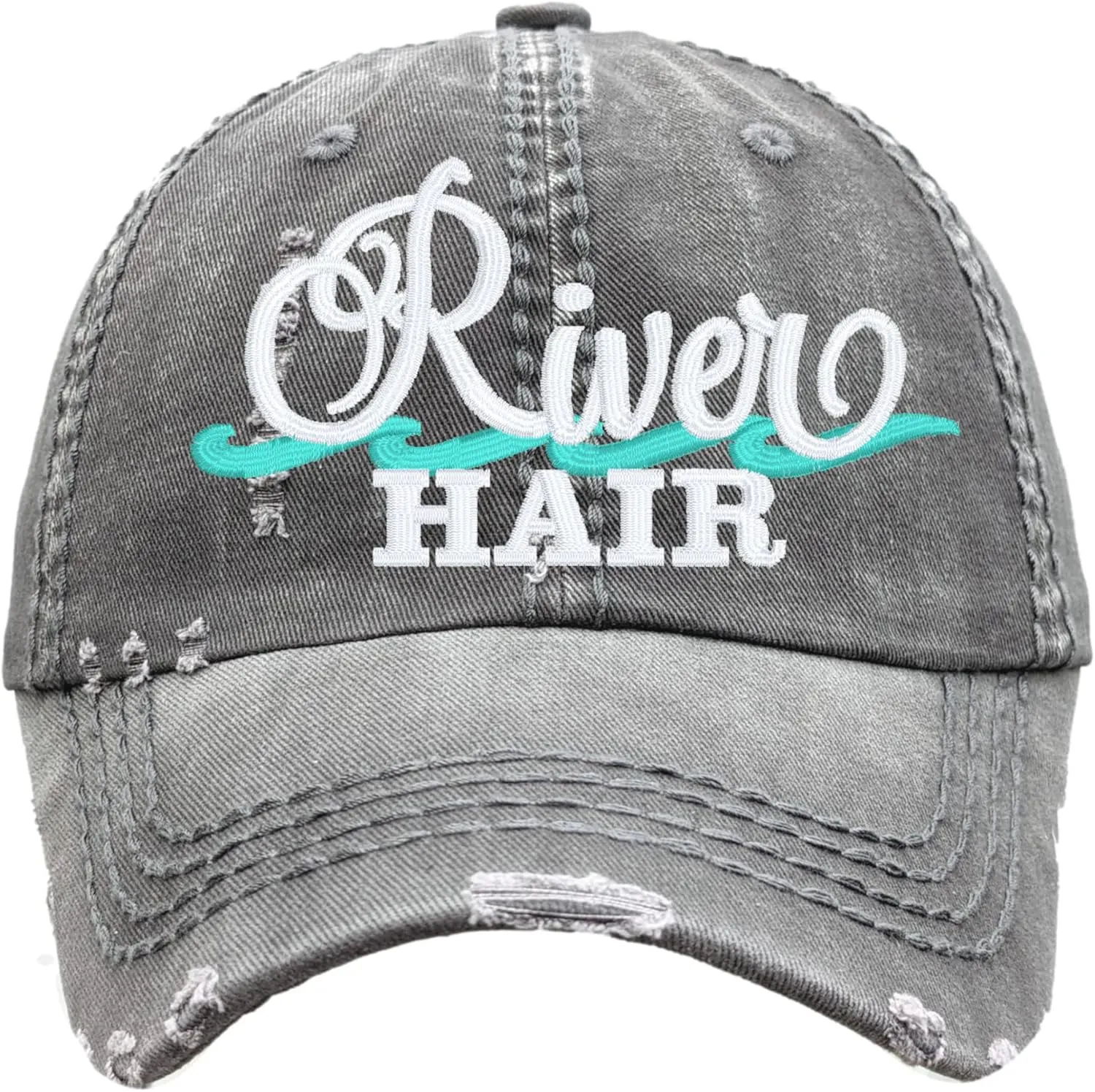 Women's River Hair Hat, Baseball or High Ponytail Cap, Tubing Bum Don't Care Whitewater Rafting Gift Present