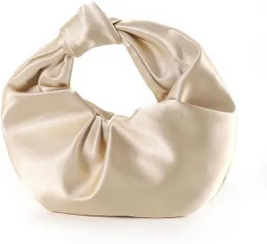 Women's Ruched Clutch Purse Satin Evening Handbag Top Handle Knotted Purse for Wedding Party Prom