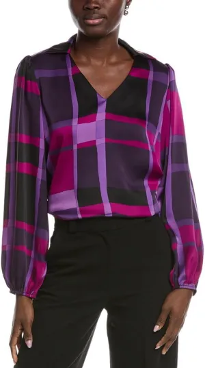 Women's Satin Abstract Plaid Print Top