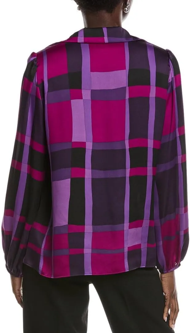 Women's Satin Abstract Plaid Print Top