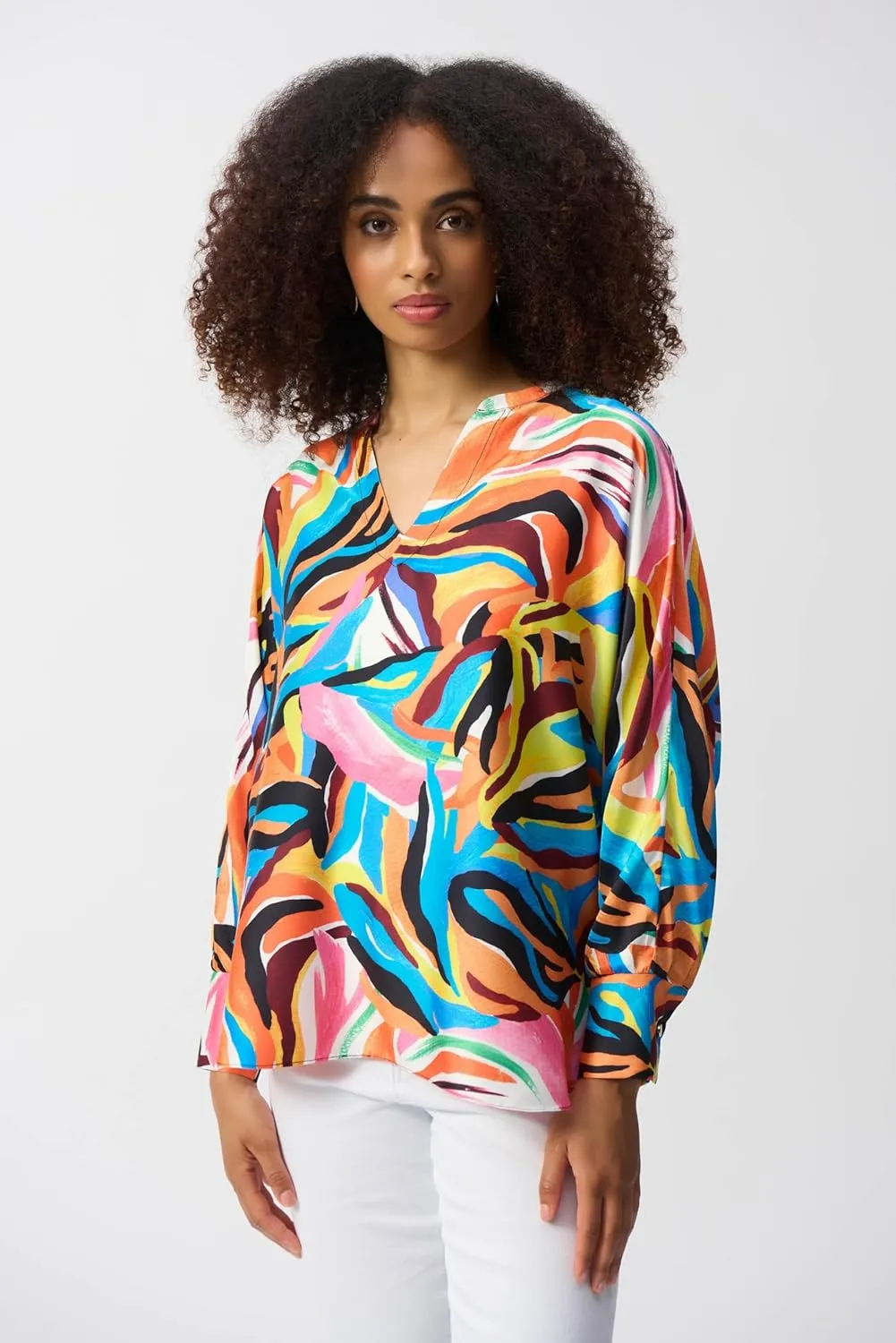 Women's Satin Abstract Print Boxy Top