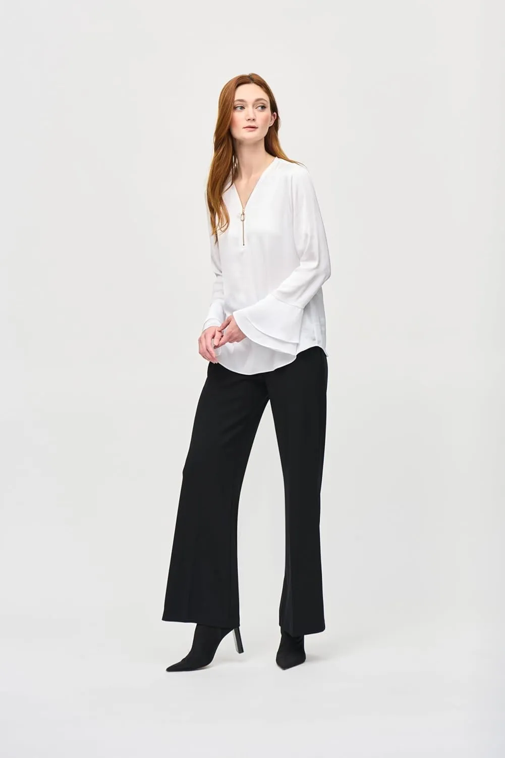 Women's Satin Boxy Top with Ruffled Sleeve