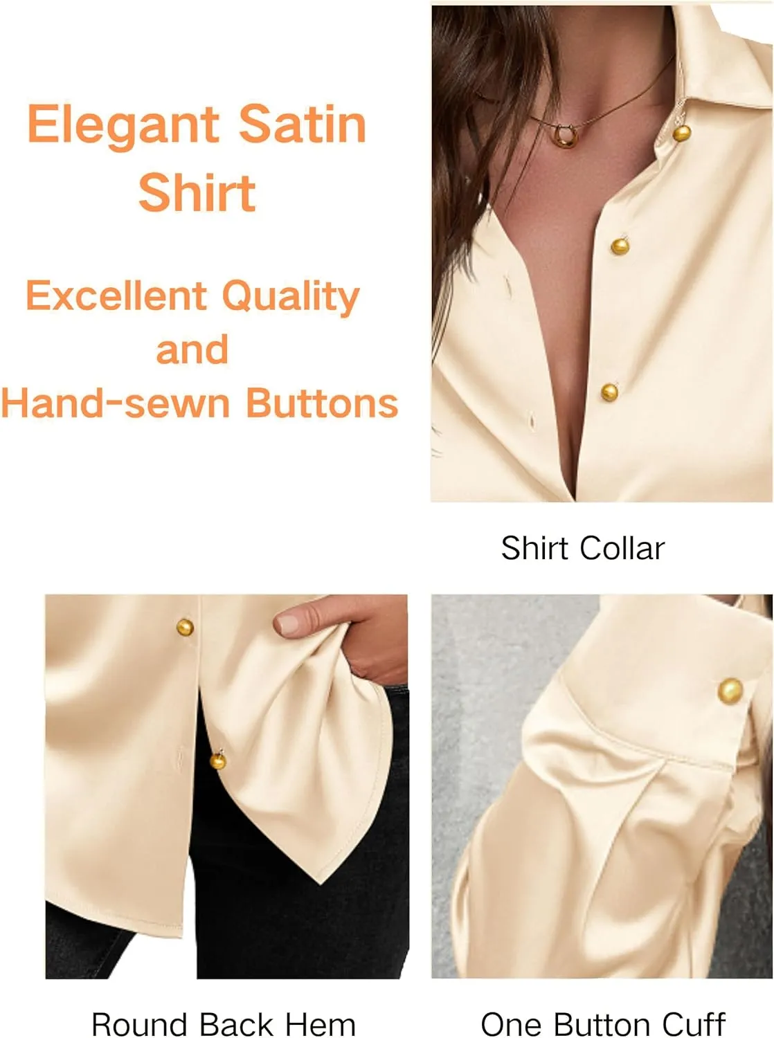 Women's Satin Button Down Shirts V-Neck Long Sleeve Tops Summer Business Office Silk Blouses Fashion Spring Shirt 2025