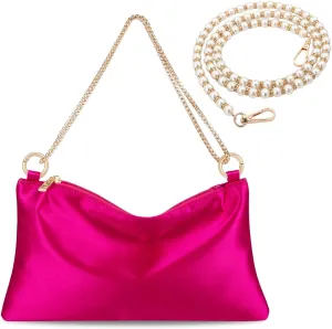 Women’s Satin Evening Bag Clutch Purse Handbag for Women Wedding Shoulder Bag with 2 Chains for Formal Cocktail Party