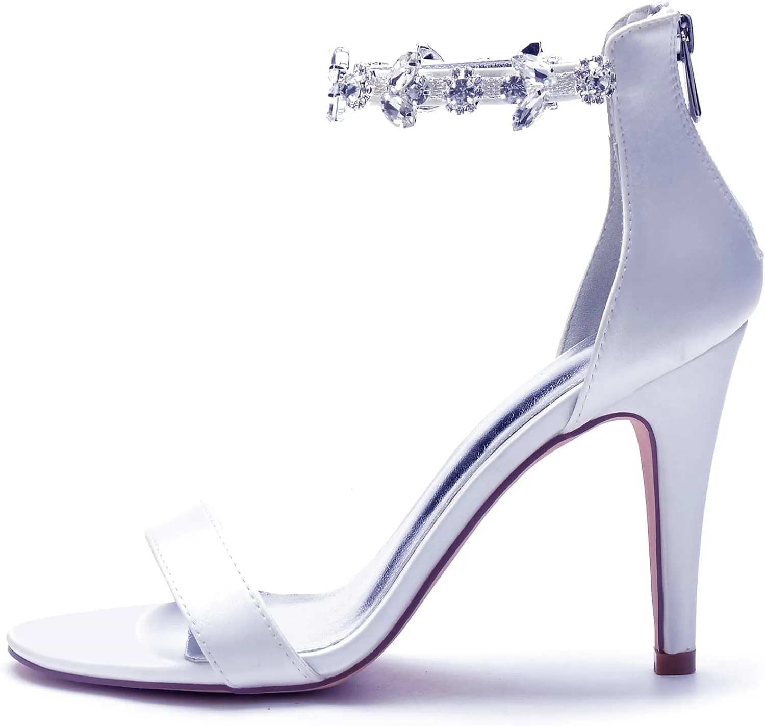 Women's Satin Open Toe Wedding High Heels for Bride Ankle Strap Rhinestones Stiletto Heels for Women Wedding Bridal Shoes