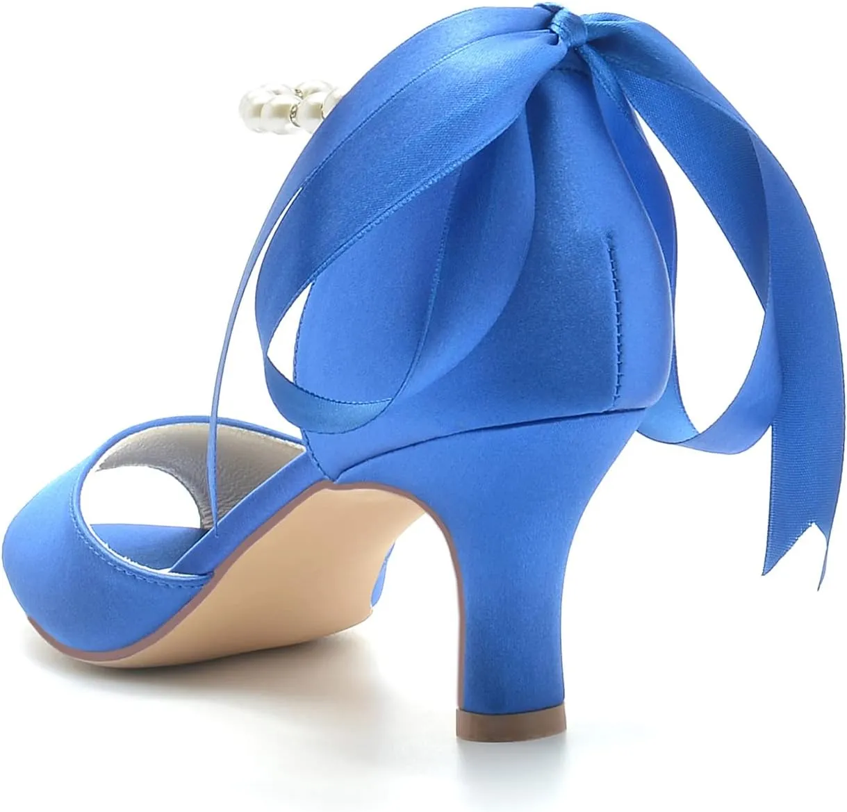 Women's Satin Pearls Pumps Peep Toe Heeled Wedding Shoes for Bride Evening Party Dress Pumps Sandals