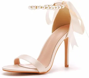 Womens Satin Ribbon High Heels One Strap Heeled Sandals Sexy Stiletto Open Toe Wedding Bride Shoes