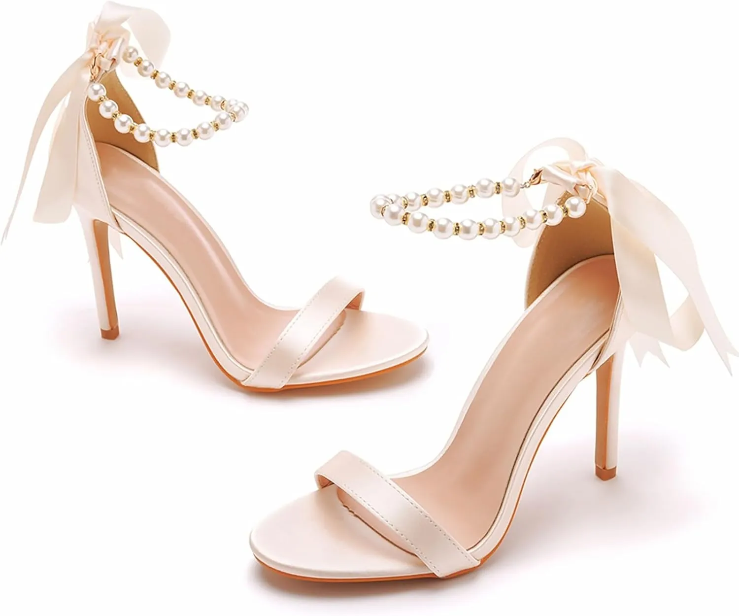 Womens Satin Ribbon High Heels One Strap Heeled Sandals Sexy Stiletto Open Toe Wedding Bride Shoes